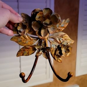 Bronzed two prong holder for bathroom towels or coat holder